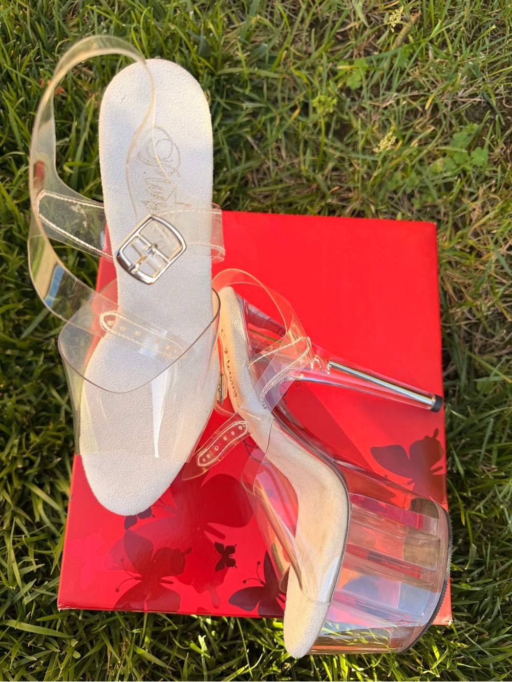 Pleaser Adore Clear Platform Stiletto Sandals - Transparent